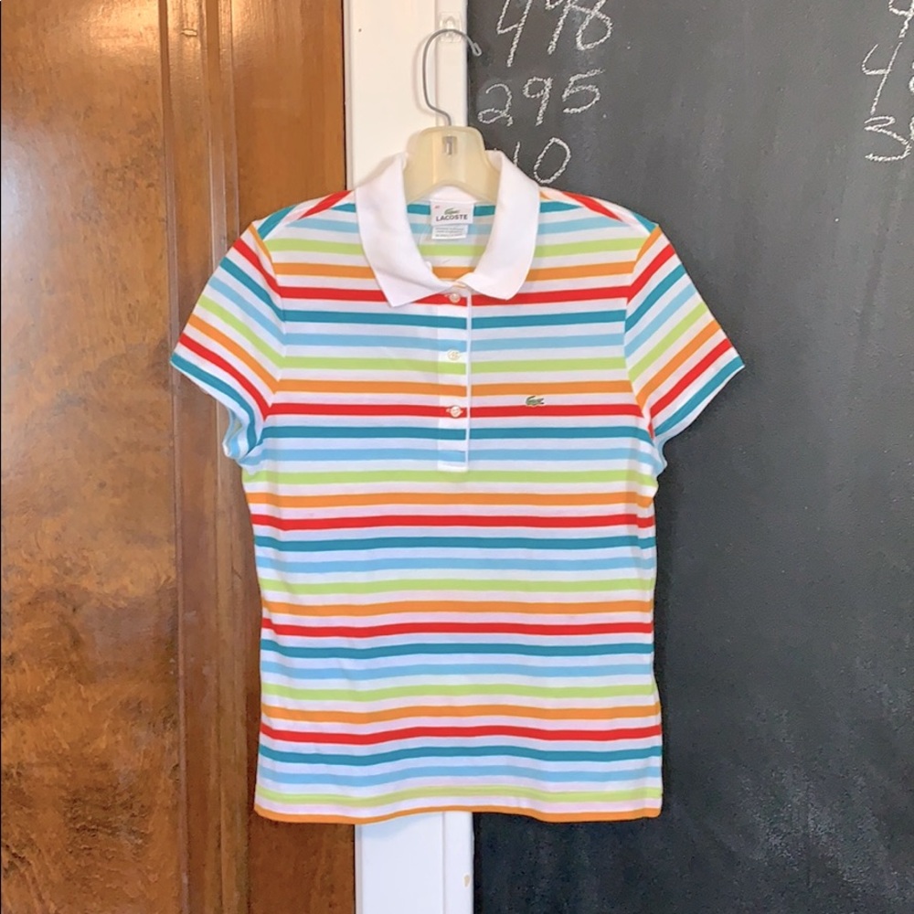 Lacoste Piqued Cotton Striped Polo Rainbow Shirt